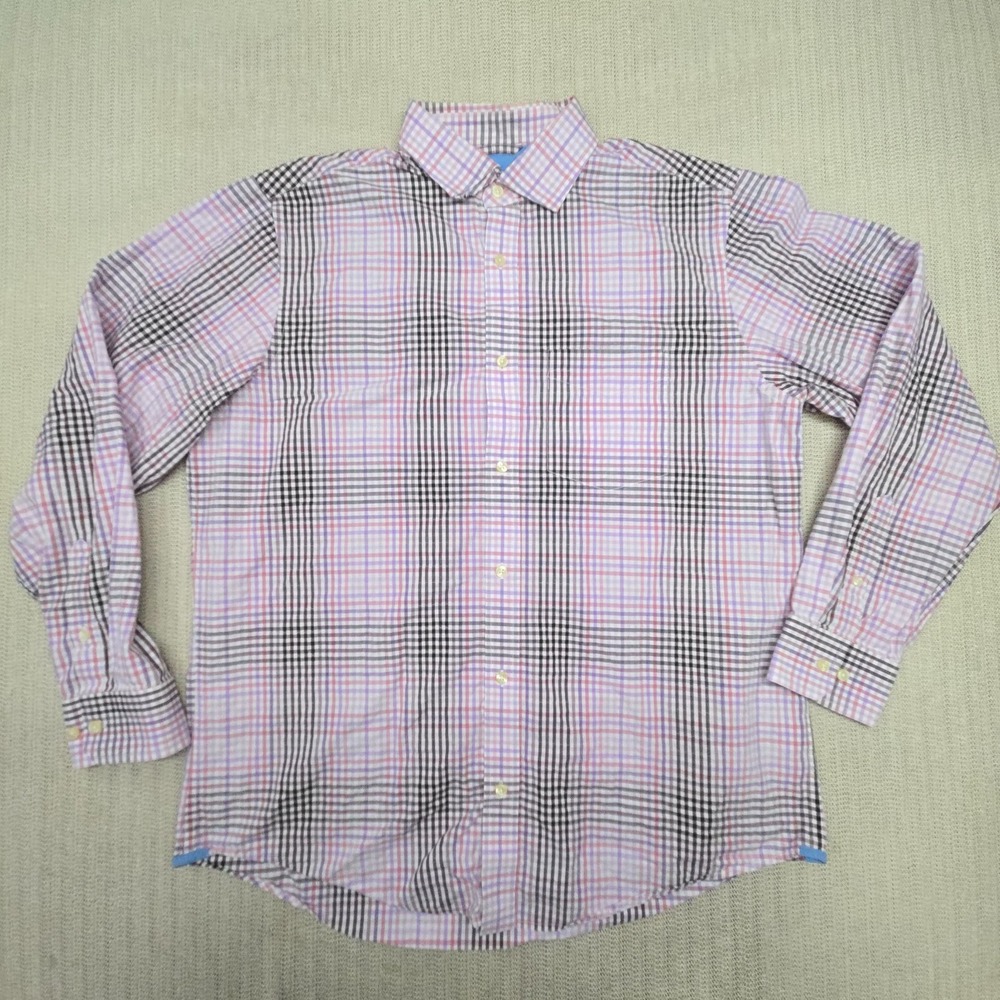 Banana Republic Shirt Mens XL Purple Black Plaid Button Up Down Dress